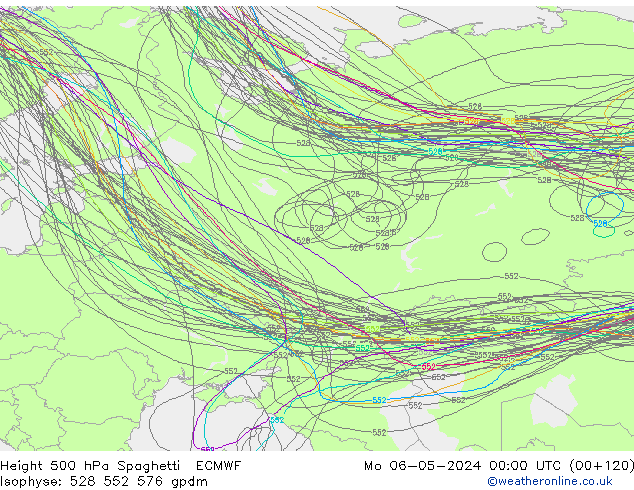 Height 500 hPa Spaghetti ECMWF Po 06.05.2024 00 UTC