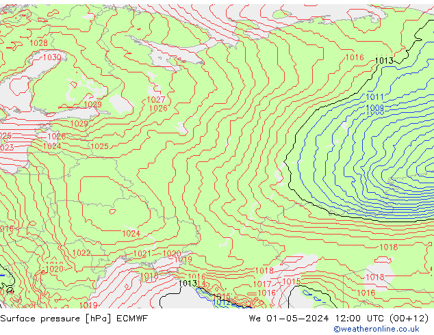 Surface pressure ECMWF We 01.05.2024 12 UTC
