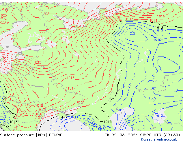 Surface pressure ECMWF Th 02.05.2024 06 UTC