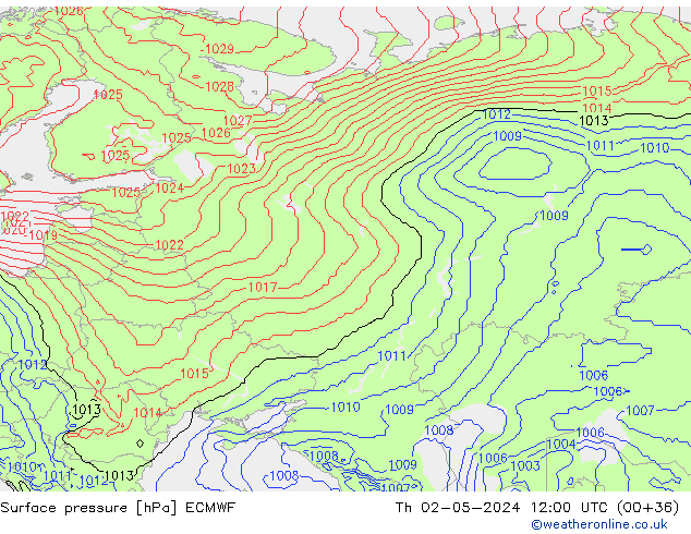 Surface pressure ECMWF Th 02.05.2024 12 UTC