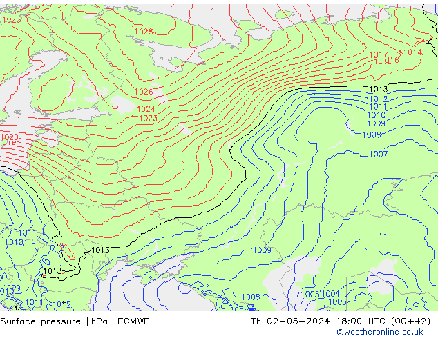 pressão do solo ECMWF Qui 02.05.2024 18 UTC