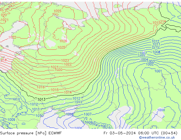 Presión superficial ECMWF vie 03.05.2024 06 UTC