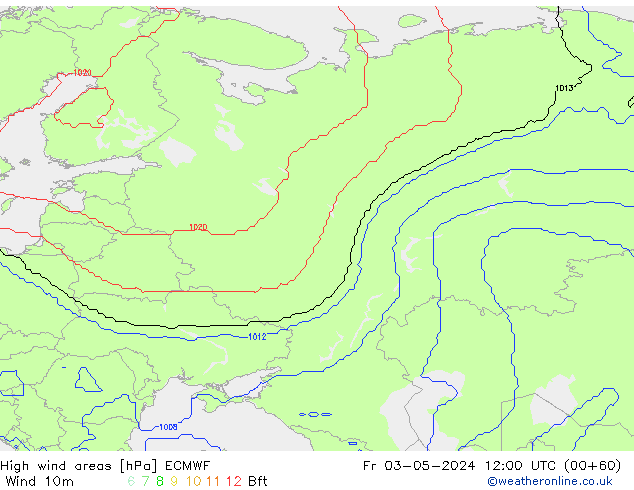 High wind areas ECMWF ven 03.05.2024 12 UTC