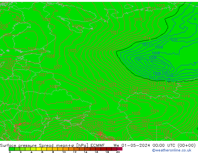 Surface pressure Spread ECMWF We 01.05.2024 00 UTC