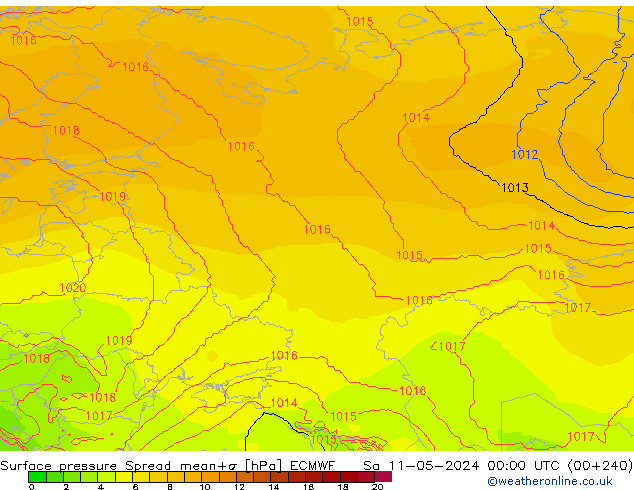 Surface pressure Spread ECMWF Sa 11.05.2024 00 UTC