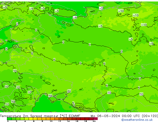 Temperature 2m Spread ECMWF Po 06.05.2024 00 UTC