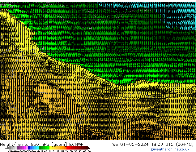 Height/Temp. 850 hPa ECMWF We 01.05.2024 18 UTC