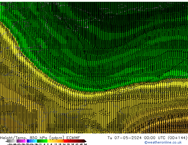 Géop./Temp. 850 hPa ECMWF mar 07.05.2024 00 UTC