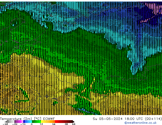 Sıcaklık Haritası (2m) ECMWF Paz 05.05.2024 18 UTC