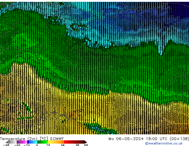 Temperature (2m) ECMWF Mo 06.05.2024 18 UTC