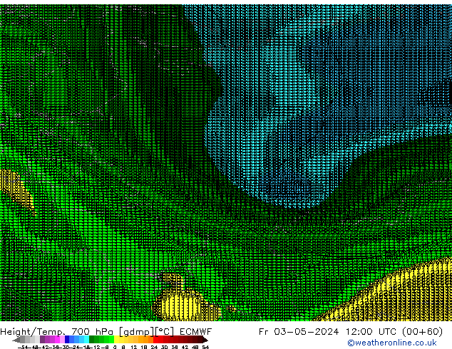 Geop./Temp. 700 hPa ECMWF vie 03.05.2024 12 UTC