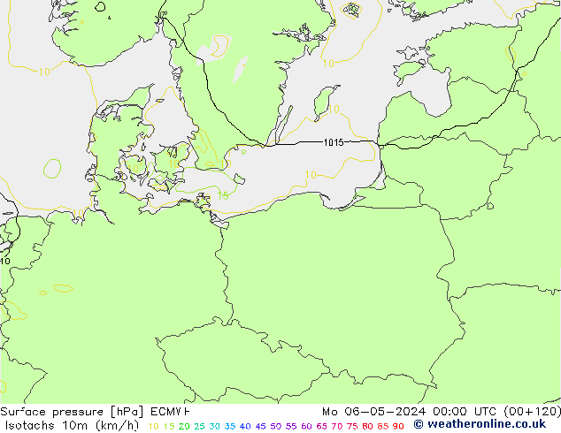 Isotachs (kph) ECMWF Mo 06.05.2024 00 UTC