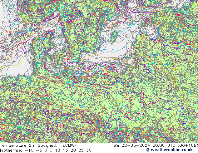 Temperatuurkaart Spaghetti ECMWF wo 08.05.2024 00 UTC