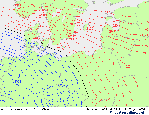 Luchtdruk (Grond) ECMWF do 02.05.2024 00 UTC