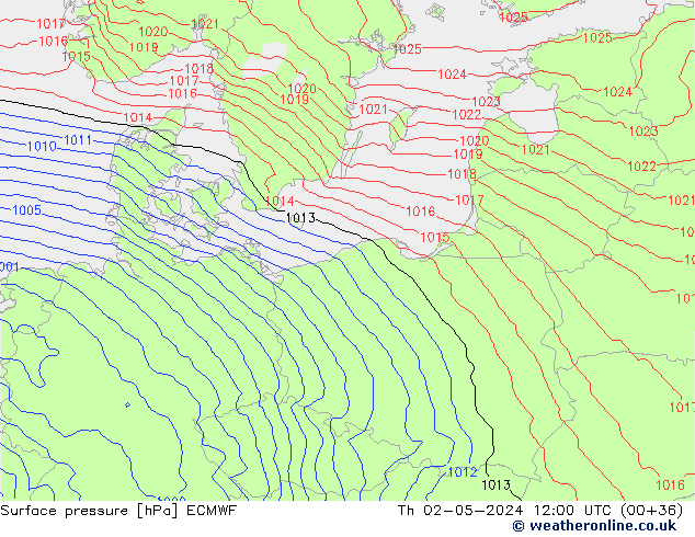 Surface pressure ECMWF Th 02.05.2024 12 UTC