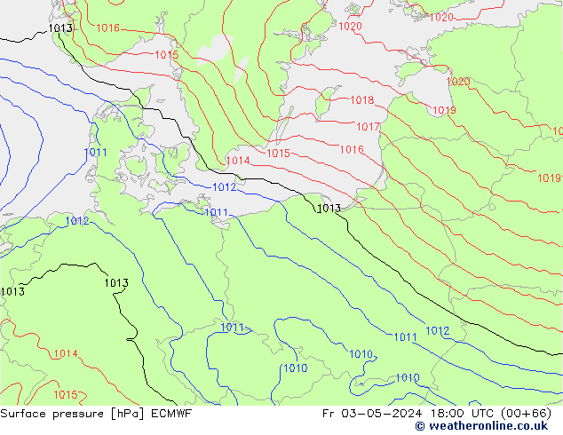 Presión superficial ECMWF vie 03.05.2024 18 UTC