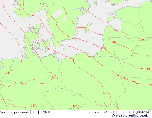 pressão do solo ECMWF Ter 07.05.2024 06 UTC