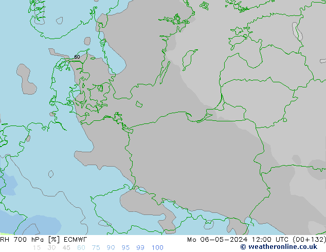 RH 700 hPa ECMWF pon. 06.05.2024 12 UTC