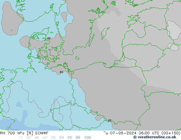 RH 700 hPa ECMWF Tu 07.05.2024 06 UTC