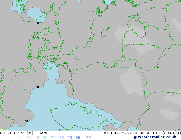 RH 700 гПа ECMWF ср 08.05.2024 06 UTC