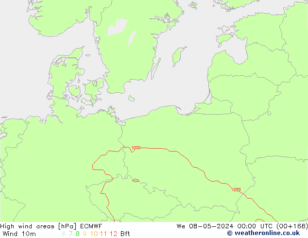 High wind areas ECMWF mer 08.05.2024 00 UTC