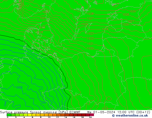 ciśnienie Spread ECMWF śro. 01.05.2024 12 UTC