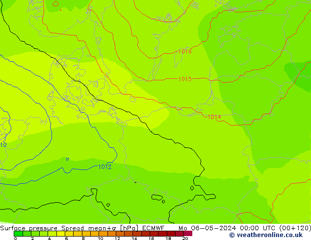 Surface pressure Spread ECMWF Mo 06.05.2024 00 UTC