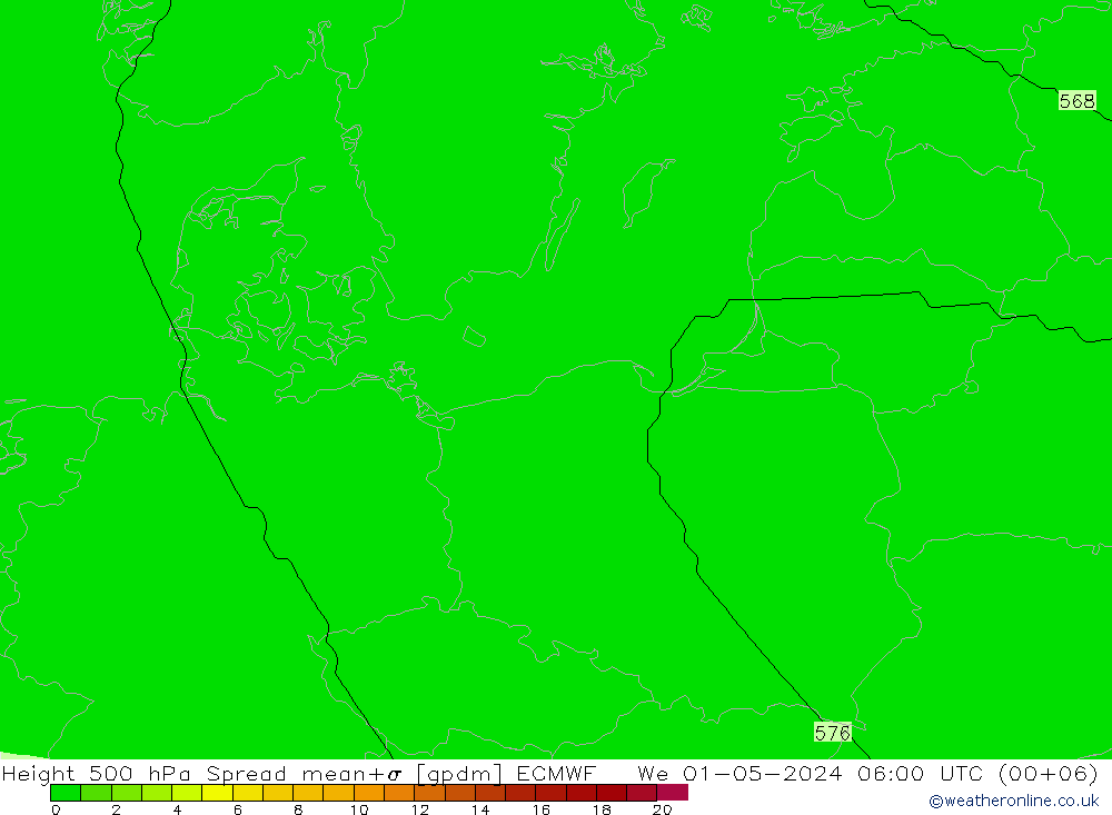 Height 500 hPa Spread ECMWF Mi 01.05.2024 06 UTC