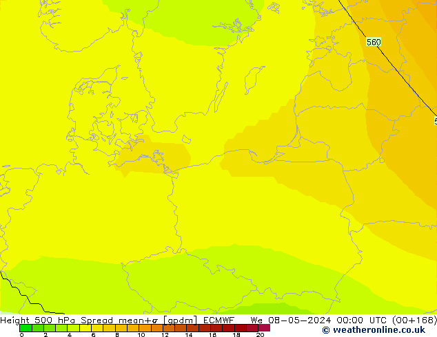 Height 500 hPa Spread ECMWF mer 08.05.2024 00 UTC