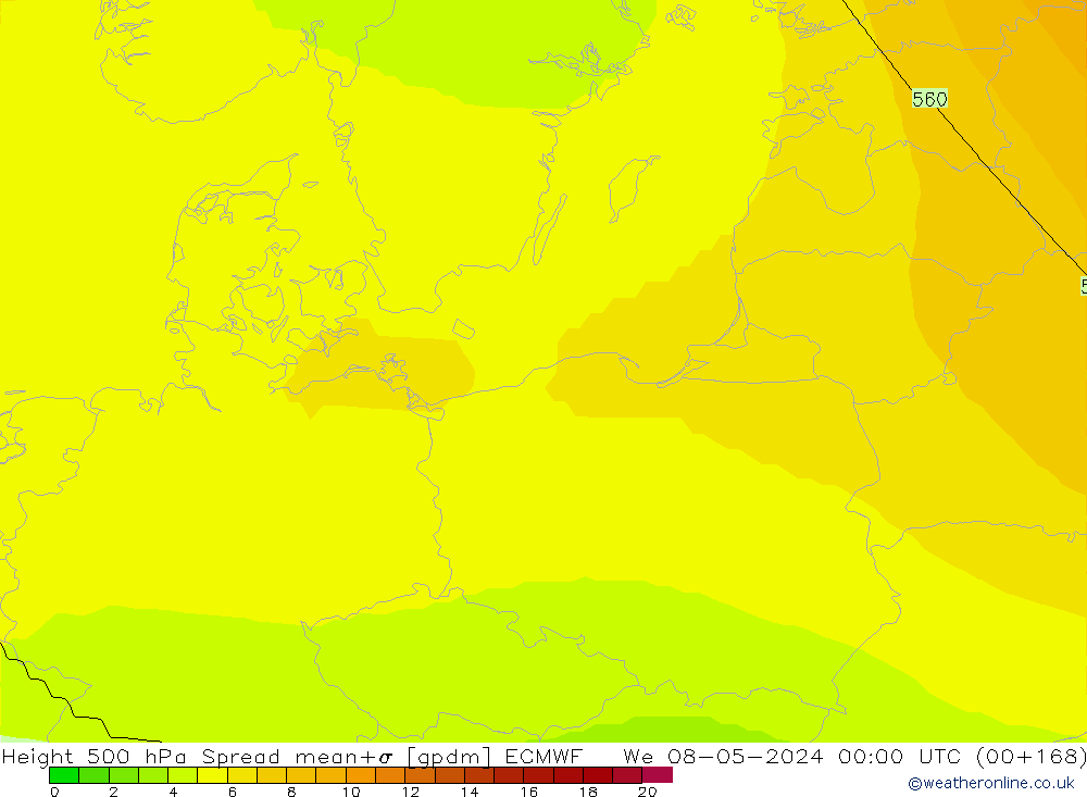 Height 500 hPa Spread ECMWF We 08.05.2024 00 UTC