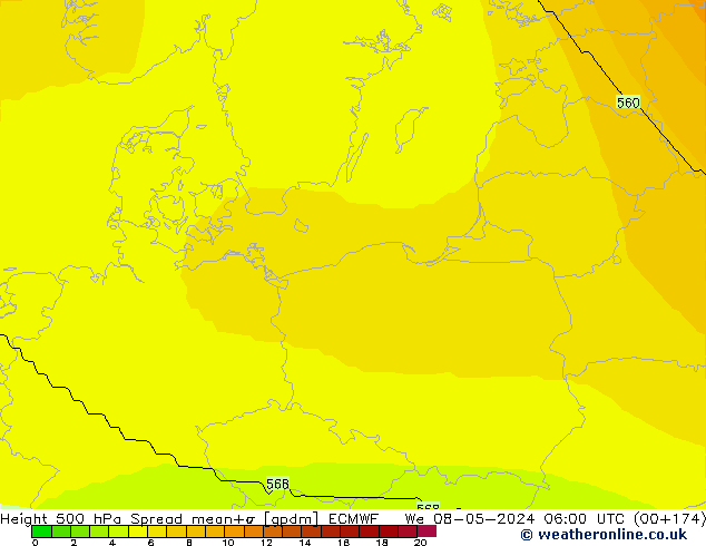 Height 500 гПа Spread ECMWF ср 08.05.2024 06 UTC