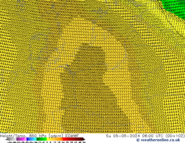 Height/Temp. 850 hPa ECMWF So 05.05.2024 06 UTC