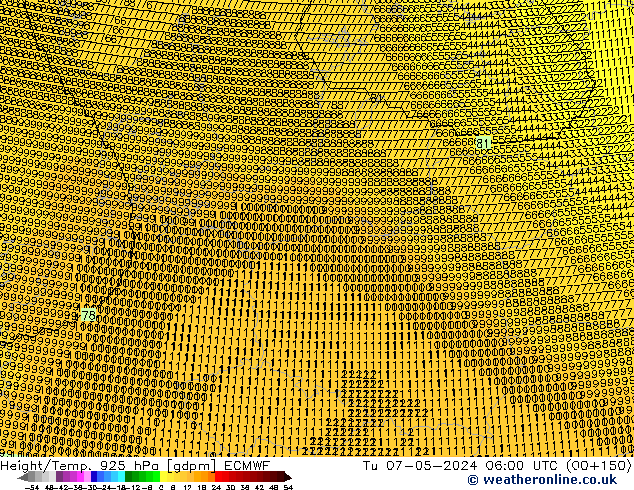 Yükseklik/Sıc. 925 hPa ECMWF Sa 07.05.2024 06 UTC