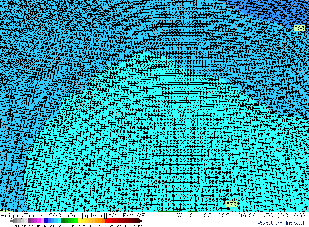 Height/Temp. 500 hPa ECMWF mer 01.05.2024 06 UTC