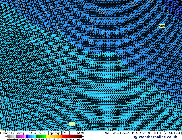 Height/Temp. 500 hPa ECMWF śro. 08.05.2024 06 UTC