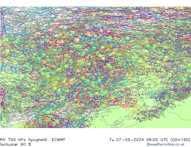 RH 700 hPa Spaghetti ECMWF mar 07.05.2024 06 UTC