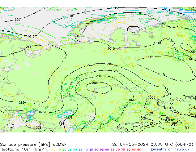 Isotachs (kph) ECMWF sam 04.05.2024 00 UTC