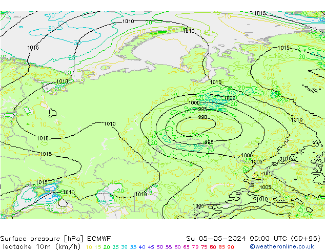 Isotachen (km/h) ECMWF So 05.05.2024 00 UTC