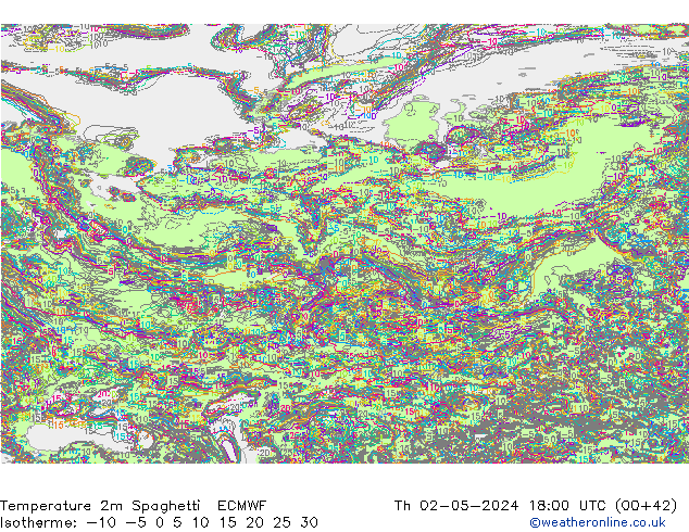 Temperature 2m Spaghetti ECMWF Th 02.05.2024 18 UTC