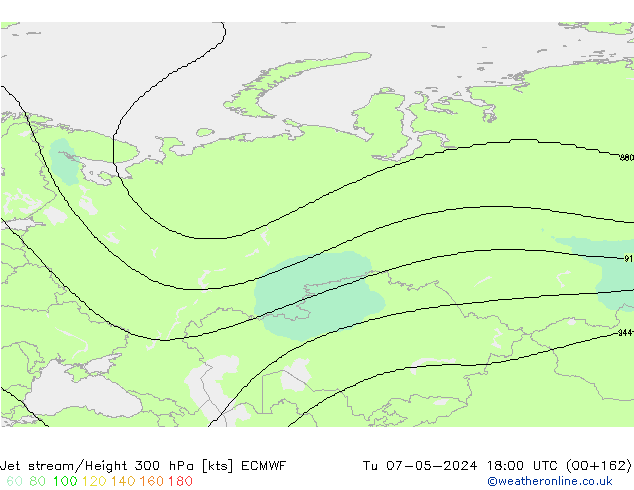 Jet stream/Height 300 hPa ECMWF Tu 07.05.2024 18 UTC