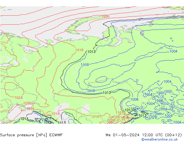 Surface pressure ECMWF We 01.05.2024 12 UTC