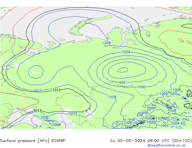 Atmosférický tlak ECMWF Ne 05.05.2024 06 UTC