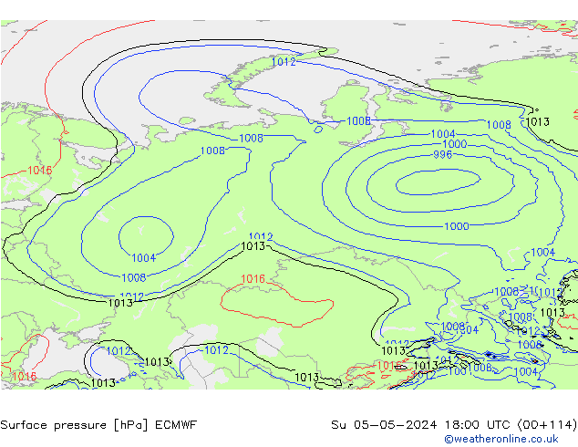 Pressione al suolo ECMWF dom 05.05.2024 18 UTC