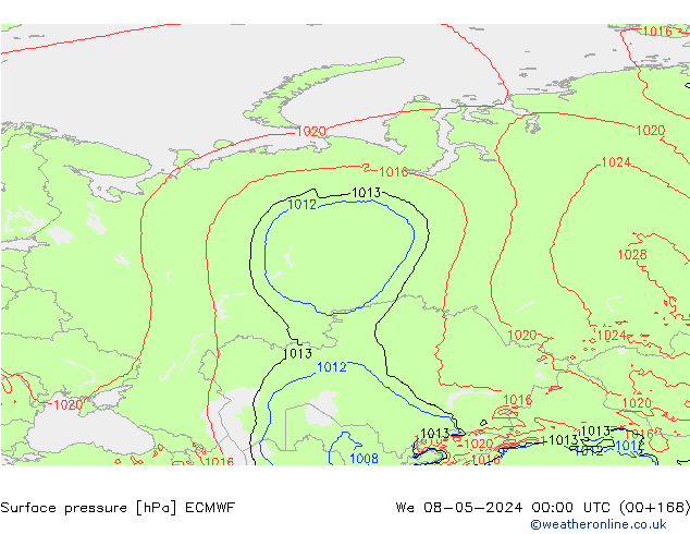 Surface pressure ECMWF We 08.05.2024 00 UTC