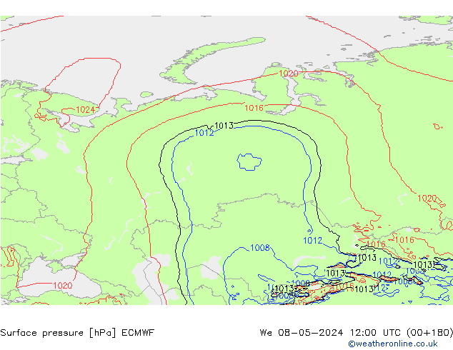 pressão do solo ECMWF Qua 08.05.2024 12 UTC