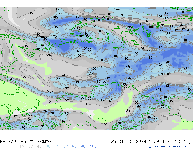 RH 700 hPa ECMWF We 01.05.2024 12 UTC