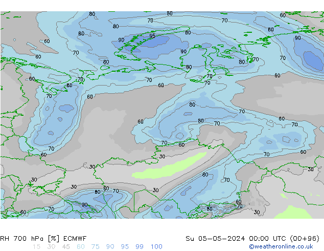 RH 700 hPa ECMWF  05.05.2024 00 UTC