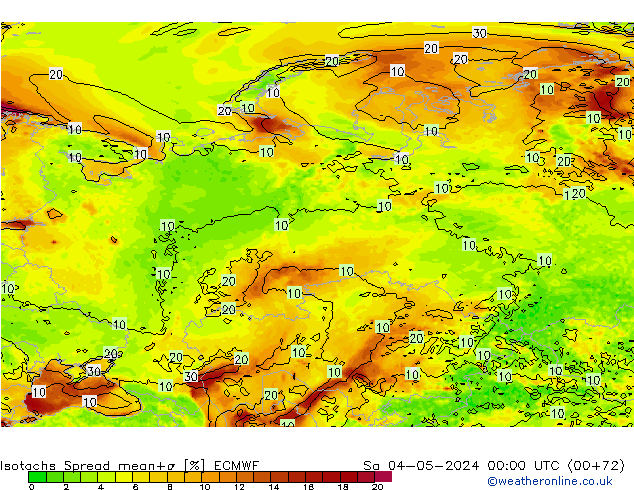 Isotachs Spread ECMWF сб 04.05.2024 00 UTC