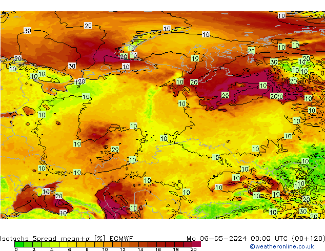 Isotachs Spread ECMWF Po 06.05.2024 00 UTC