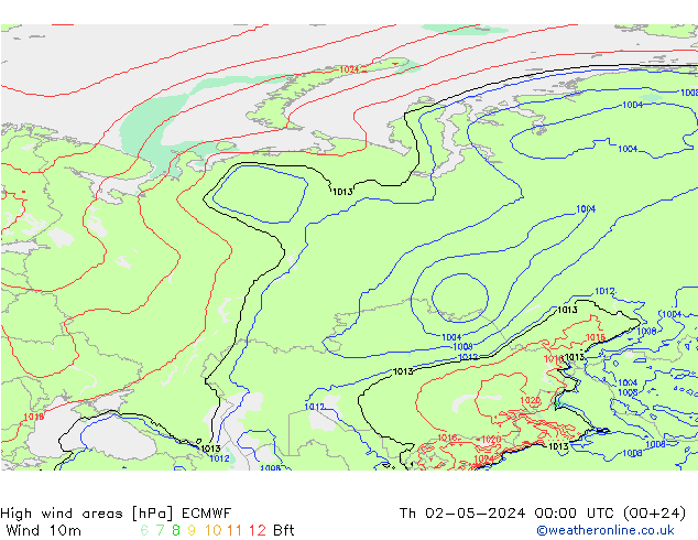 High wind areas ECMWF Th 02.05.2024 00 UTC